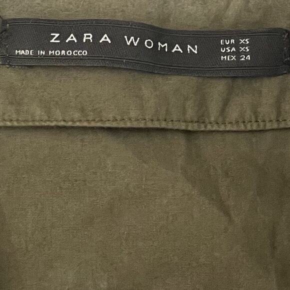 Zara Cropped Jacket Womens Size XS Green Pullover Half Zip 3/4 Sleeve Patches - Picture 2 of 8